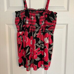 Smocked Women's Top Size 10 Built-In Underwire Bra Red Black